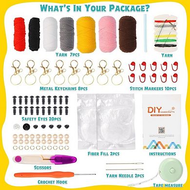 Beginner Crochet Kit, DIY Animal Kit, Step-by-Step Tutorials, 8-Pack
