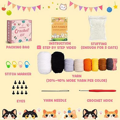 Beginner Crochet Kit, DIY Amigurumi Cats, Step-by-Step Video Tutorials