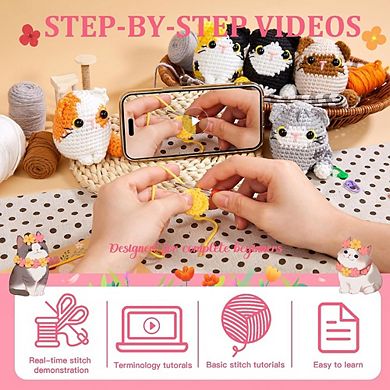 Beginner Crochet Kit, DIY Amigurumi Cats, Step-by-Step Video Tutorials