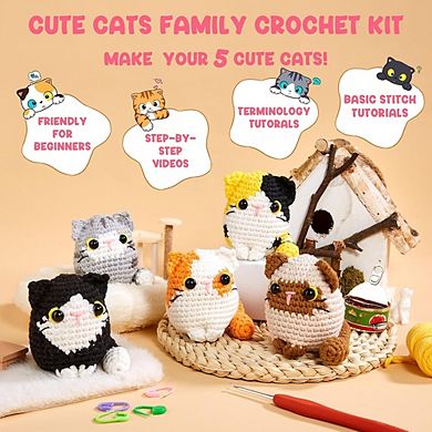 Beginner Crochet Kit, DIY Amigurumi Cats, Step-by-Step Video Tutorials
