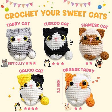 Beginner Crochet Kit, DIY Amigurumi Cats, Step-by-Step Video Tutorials