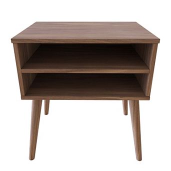 Mid-Century Modern Two Shelf Nightstand, Low Profile Bedside End Table