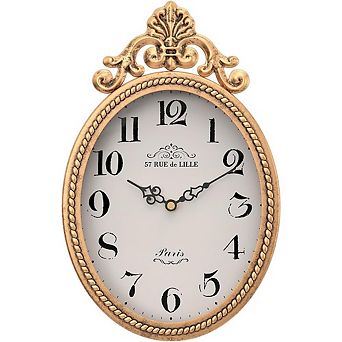 Compact French Vintage Oval Gold Silent Battery Wall Clock