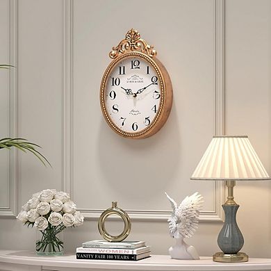 Compact French Vintage Oval Gold Silent Battery Wall Clock