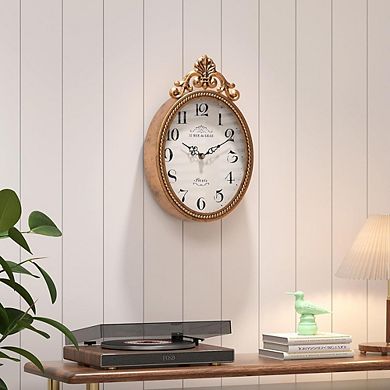 Compact French Vintage Oval Gold Silent Battery Wall Clock
