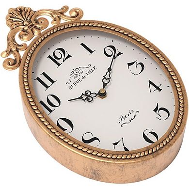 Compact French Vintage Oval Gold Silent Battery Wall Clock