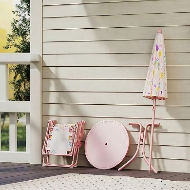 Kids Picnic Table and Folding Chair Set with Adjustable Umbrella