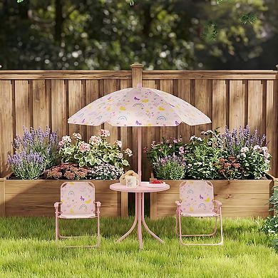 Kids Picnic Table and Folding Chair Set with Adjustable Umbrella