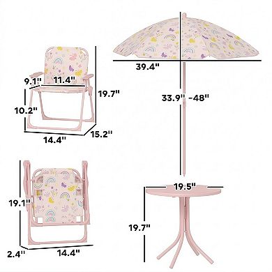 Kids Picnic Table and Folding Chair Set with Adjustable Umbrella