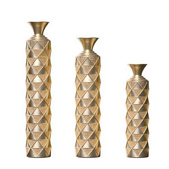 Geometric Metal Floor Vase Set of 3, Decorative Diamond Pattern Vases