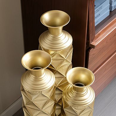 Geometric Metal Floor Vase Set of 3, Decorative Diamond Pattern Vases