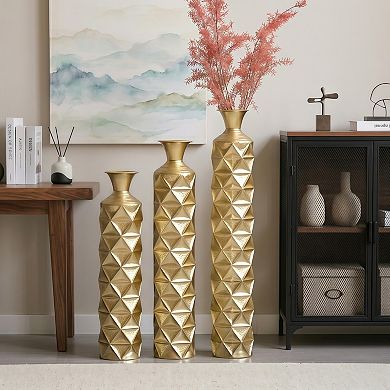 Geometric Metal Floor Vase Set of 3, Decorative Diamond Pattern Vases