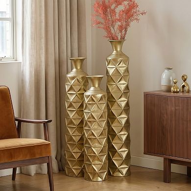 Geometric Metal Floor Vase Set of 3, Decorative Diamond Pattern Vases