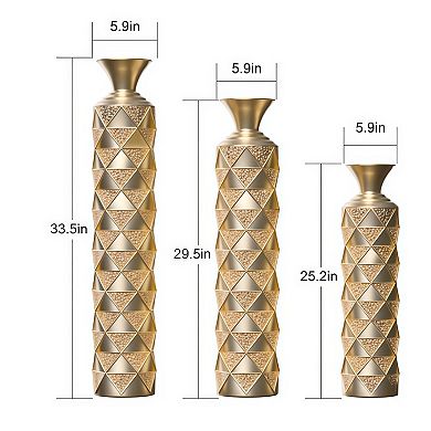Geometric Metal Floor Vase Set of 3, Decorative Diamond Pattern Vases