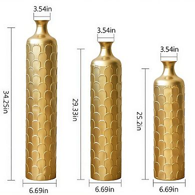 Glam Textured Metal Floor Vase Set, 3-Piece Decorative Collection