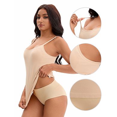 2 Packs Women's Spaghetti Straps Camisoles with Built-In Bras Basic Sleeveless Undershirts Tops