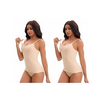 2 Packs Women's Spaghetti Straps Camisoles with Built-In Bras Basic Sleeveless Undershirts Tops