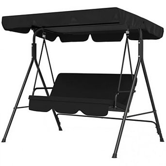 3-Seat Outdoor Patio Swing Chair with Adjustable Canopy and Steel Stand