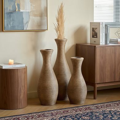 3-Piece Elegant Rattan Floor Vase Set for Home Décor