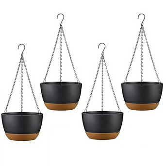 4 pc Self-Watering Hanging Planter Set with Drainage and Chains