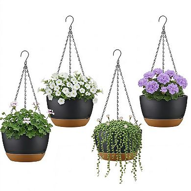 4-Piece Self-Watering Hanging Planter Set with Drainage and Chains