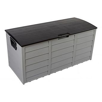 Outdoor Plastic Deck Storage Box with Wheels, Lockable Garden Chest Seat