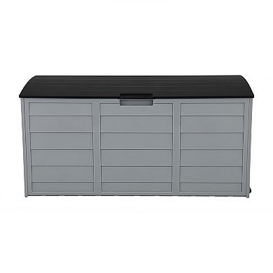 Outdoor Plastic Deck Storage Box with Wheels, Lockable Garden Chest Seat