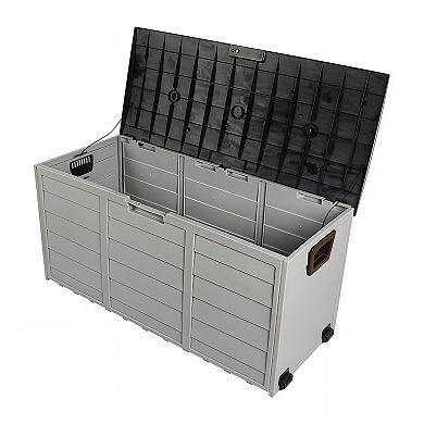 Outdoor Plastic Deck Storage Box with Wheels, Lockable Garden Chest Seat
