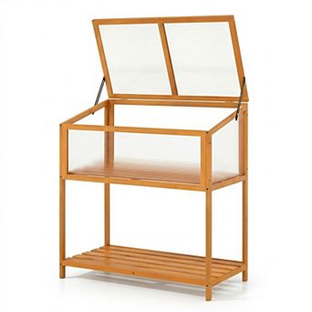 2-in-1 Elevated Fir Wood Greenhouse with Adjustable Roof