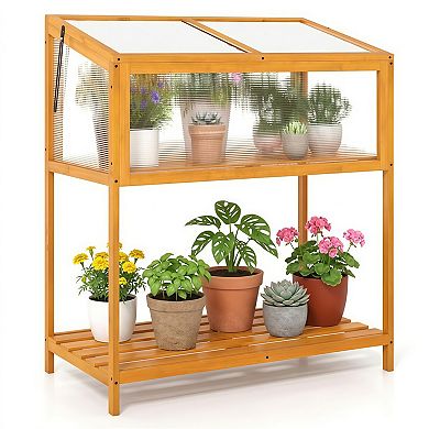 2-in-1 Elevated Fir Wood Greenhouse with Adjustable Roof