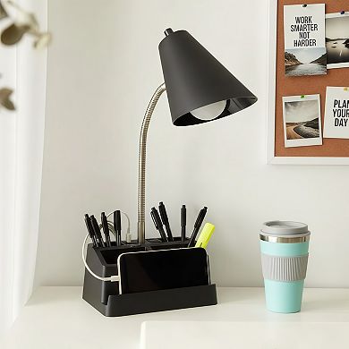 Organizer Desk Lamp with USB Port and AC Outlet for Home or Office Use