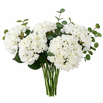 Hyper-Realistic White Faux Hydrangea and Eucalyptus Artificial Floral Arrangement