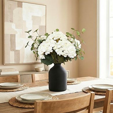 Hyper-Realistic White Faux Hydrangea and Eucalyptus Artificial Floral Arrangement