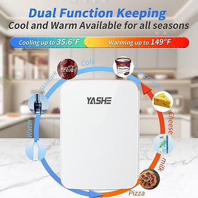 YASHE 10L Mini Fridge, 10 Liter/12 Cans Mini Fridge for Bedroom, 110V AC/ 12V DC, Cooler/Warmer