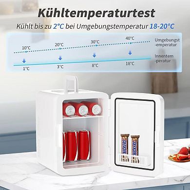 YASHE 10L Mini Fridge, 10 Liter/12 Cans Mini Fridge for Bedroom, 110V AC/ 12V DC, Cooler/Warmer
