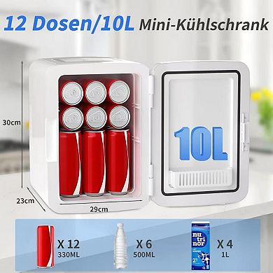 YASHE 10L Mini Fridge, 10 Liter/12 Cans Mini Fridge for Bedroom, 110V AC/ 12V DC, Cooler/Warmer