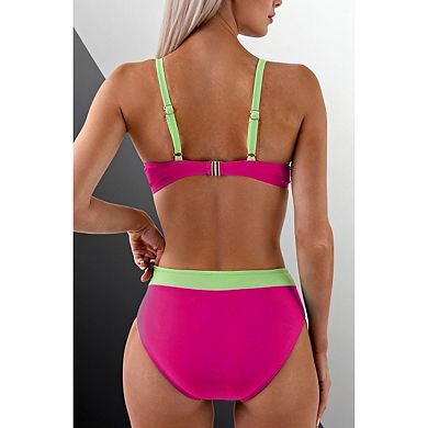 Women's Block Bikini Set High Waist Two Piece Swimsuit