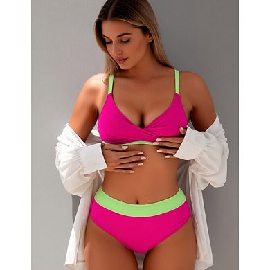 Women's Block Bikini Set High Waist Two Piece Swimsuit
