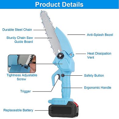Electric Mini Chainsaw Portable Cordless Handheld 8" with Batteries