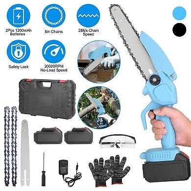 Electric Mini Chainsaw Portable Cordless Handheld 8" with Batteries