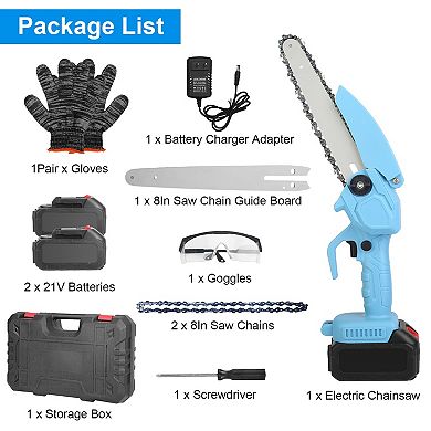Electric Mini Chainsaw Portable Cordless Handheld 8" with Batteries