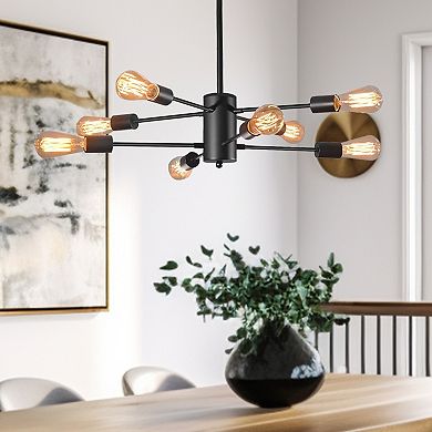 8 Light Black Industrial Chandelier with Branch Style Metal Frame E26 Base