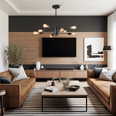 8 Light Black Industrial Chandelier with Branch Style Metal Frame E26 Base