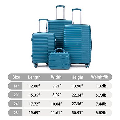 WOW PIONEER Versatile Four-Piece Rolling Luggage Set Includes Sleek Cosmetic Organizer Case