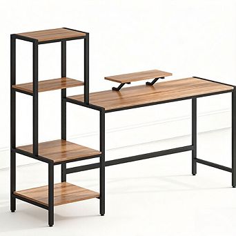 GOODSILO Industrial Style Computer Desk with Reversible Shelves and Monitor Stand