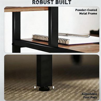 GOODSILO Industrial Style Computer Desk with Reversible Shelves and Monitor Stand