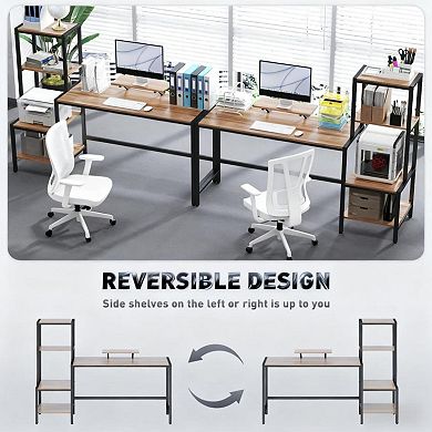 GOODSILO Industrial Style Computer Desk with Reversible Shelves and Monitor Stand