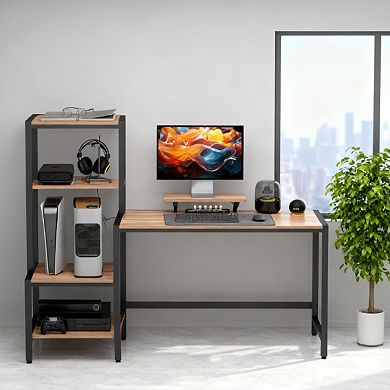 GOODSILO Industrial Style Computer Desk with Reversible Shelves and Monitor Stand
