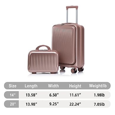 WOW PIONEER 2-Piece Spinner Wheel Luggage Set with Front Opening and Cosmetic Case