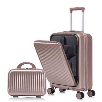 WOW PIONEER 2 pc ABS Spinner Wheel Luggage Set with Front Opening and Cosmetic Case